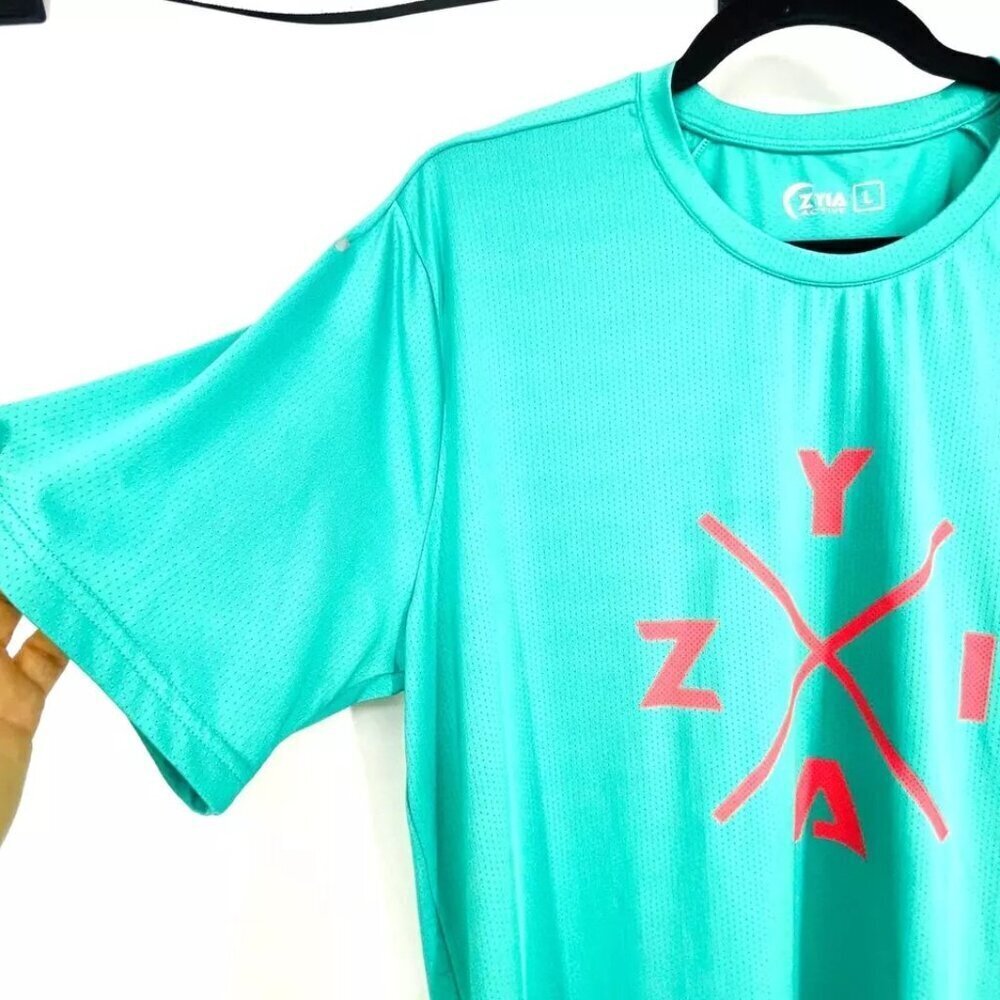 Zyia Men's Shirt L Teal Active Workout Moisture Wicking Zyia X TShirt